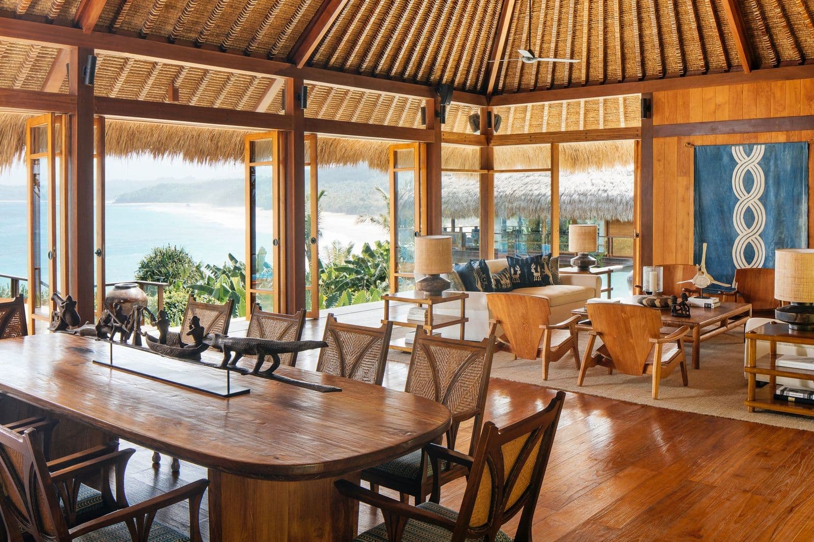 Open-air living pavilion with ocean views