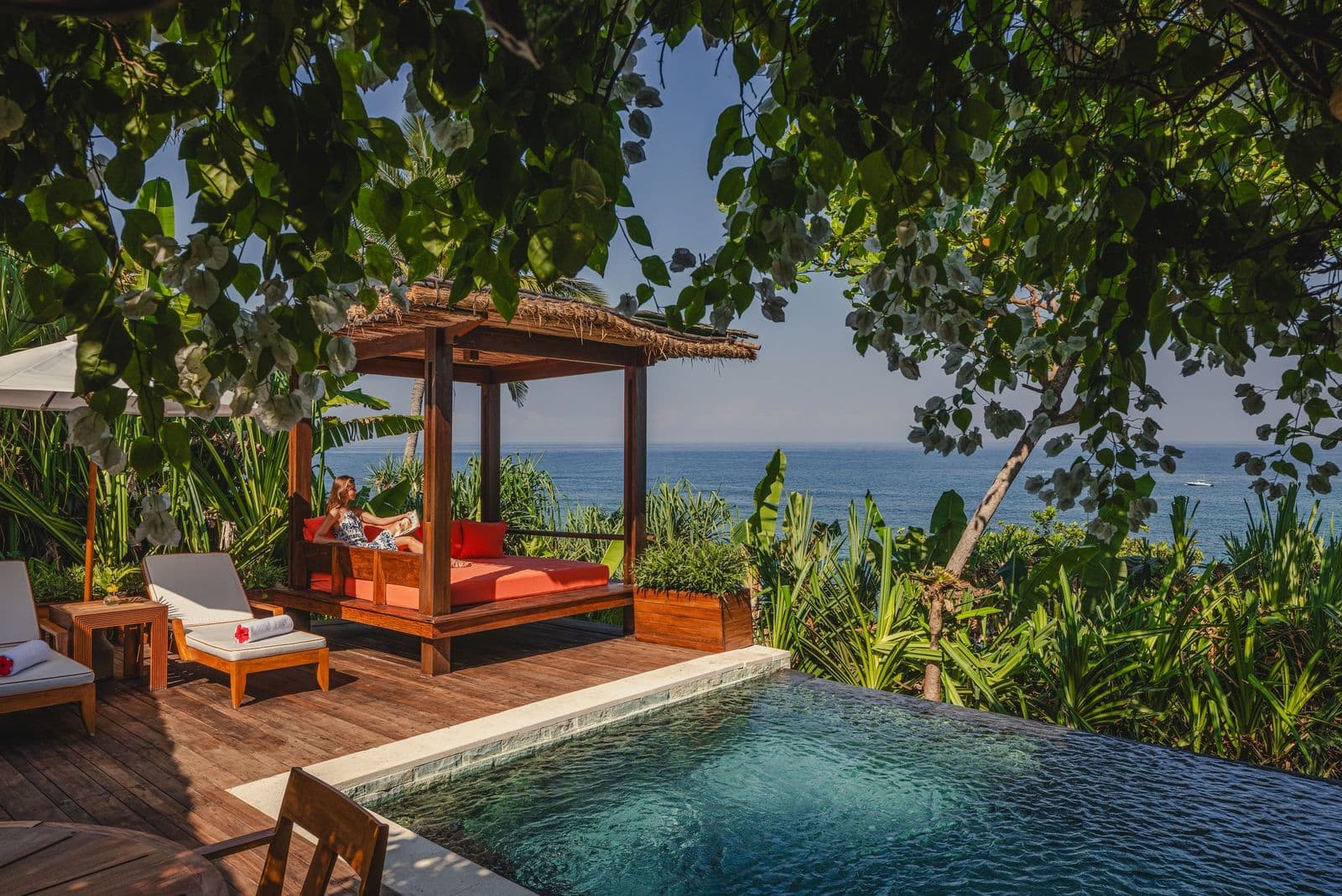 Cliffside daybed and private plunge pool above the sea